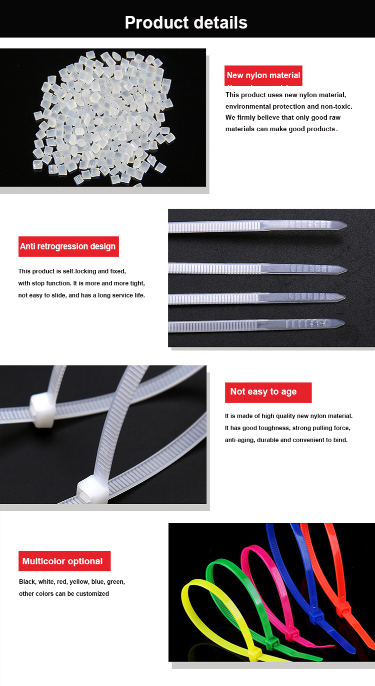 China Factory Reusable Self-Locking Heat-Resistant Gripping Plastic Nylon Cable Tie For bundle Cables