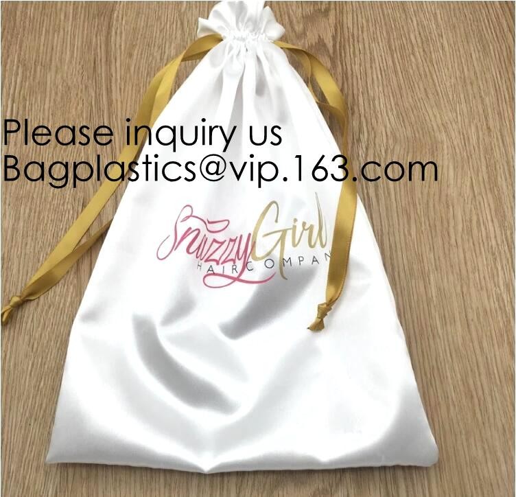 Black Satin Hair Drawstring Bag With Tassels,Pink Satin Hair Dust Bag Cotton Drawstring Makeup Pouch, bagease package