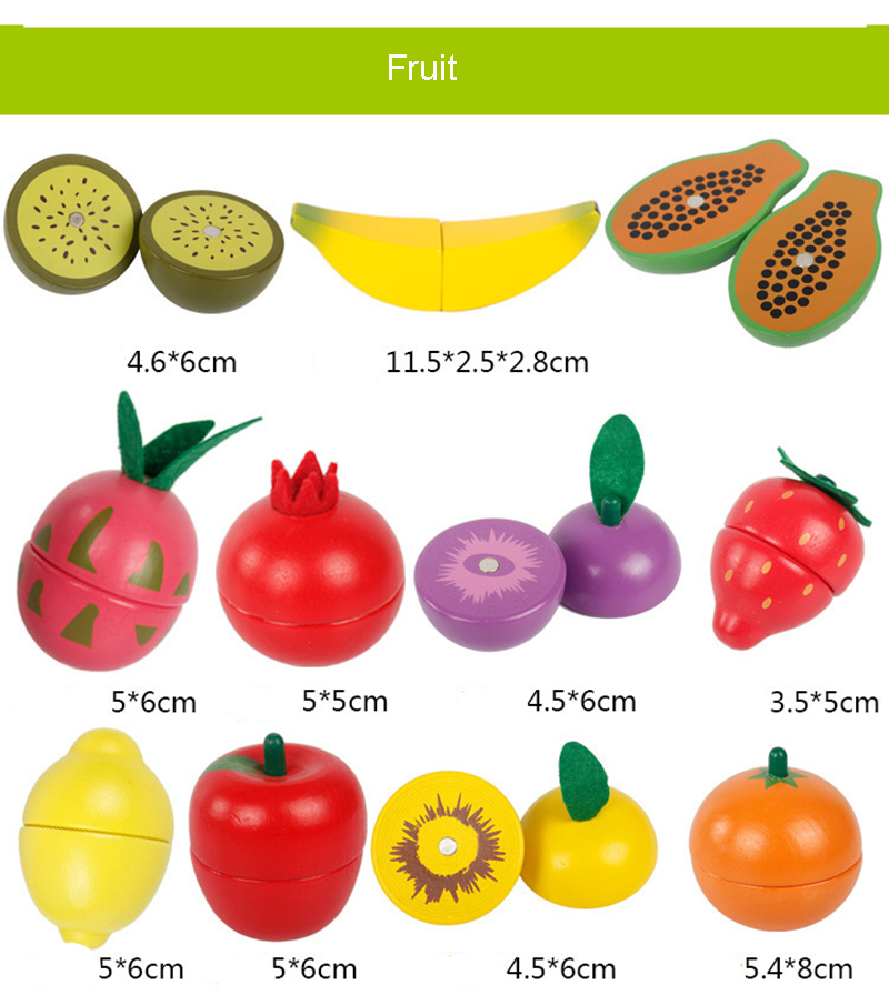 Colored 19cm Wooden Fruit Cutting Set Toy Kid Education