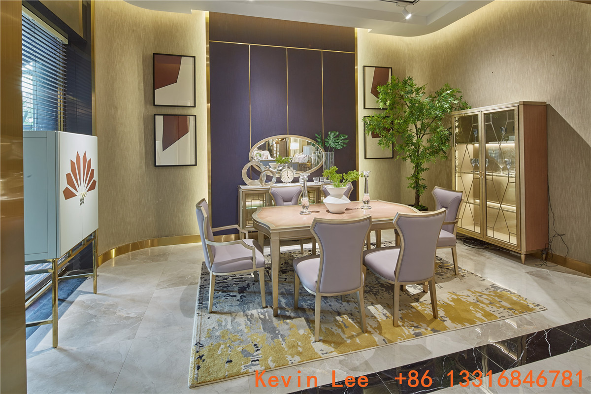 Light luxury Bedroom furniture Villa house King size bed in Sliver painting wood headboard with Big wardrobe cabinets