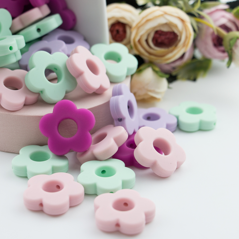 Flower Holes Silicone Teething Bead 4.5cm For DIY Pacifier Clip Chew Necklace