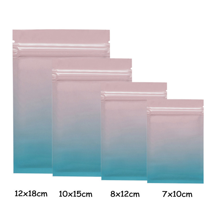 Glossy Rainbow Marbling Pattern Mylar Zip Bag Reclose Flat For Jewelry Cosmetic