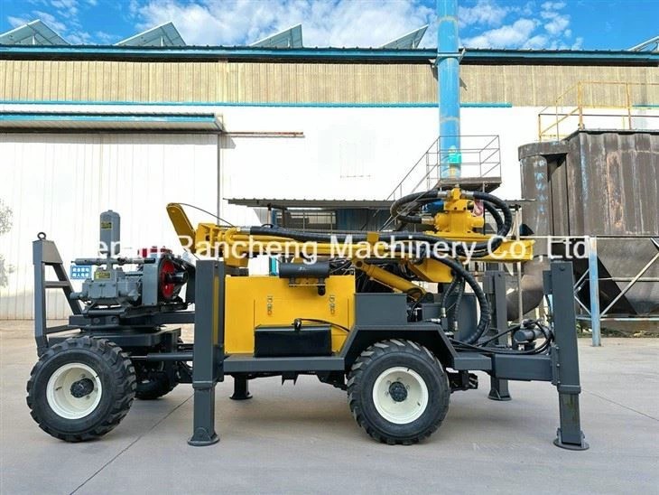 Four Wheel Trailer Mounted Borehole Drilling Machine 220m Depth 65KW Engine