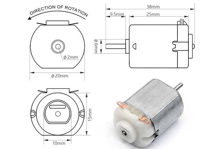 DC Hobby 3-6v Motor For Fan 130 DC Mini Motor 9000 Rpm DIY Motor With Wire Leads Dimension
