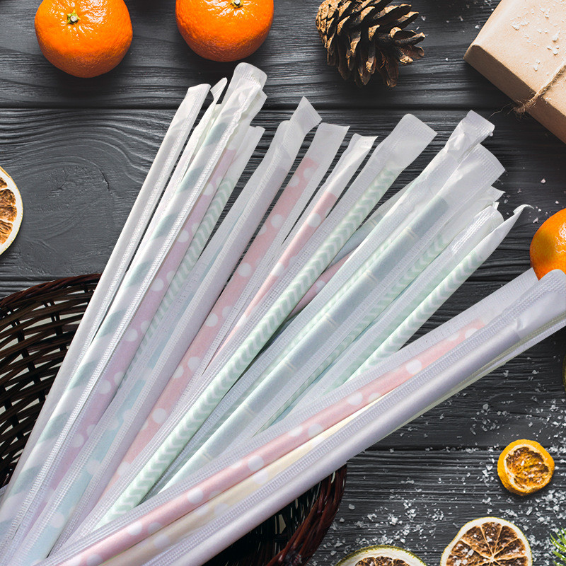 100pcs pack 6mm diameter individual packing paper straws food safe ink printing compostable pulp straws