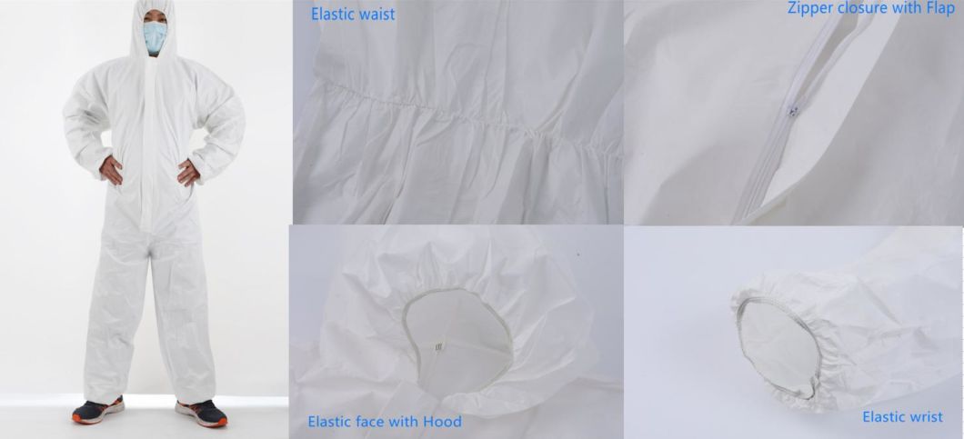 CE Cat 3 Type 5 6 Anti-Static En1149 Disposable Microporous Coveralls with Bootscover