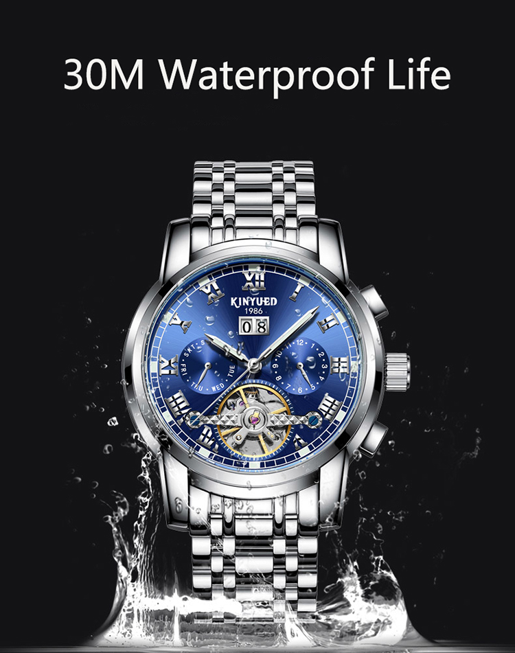 Luminous Mechanical Wrist Watch Business Moonphase Automatic Watch