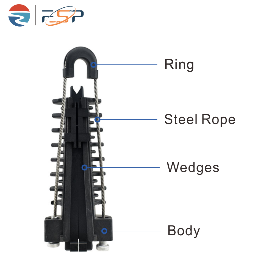 Overhead Line Accessories PA1500 FTTH Cable Anchoring Clamps High Tension Plastic Wed Type