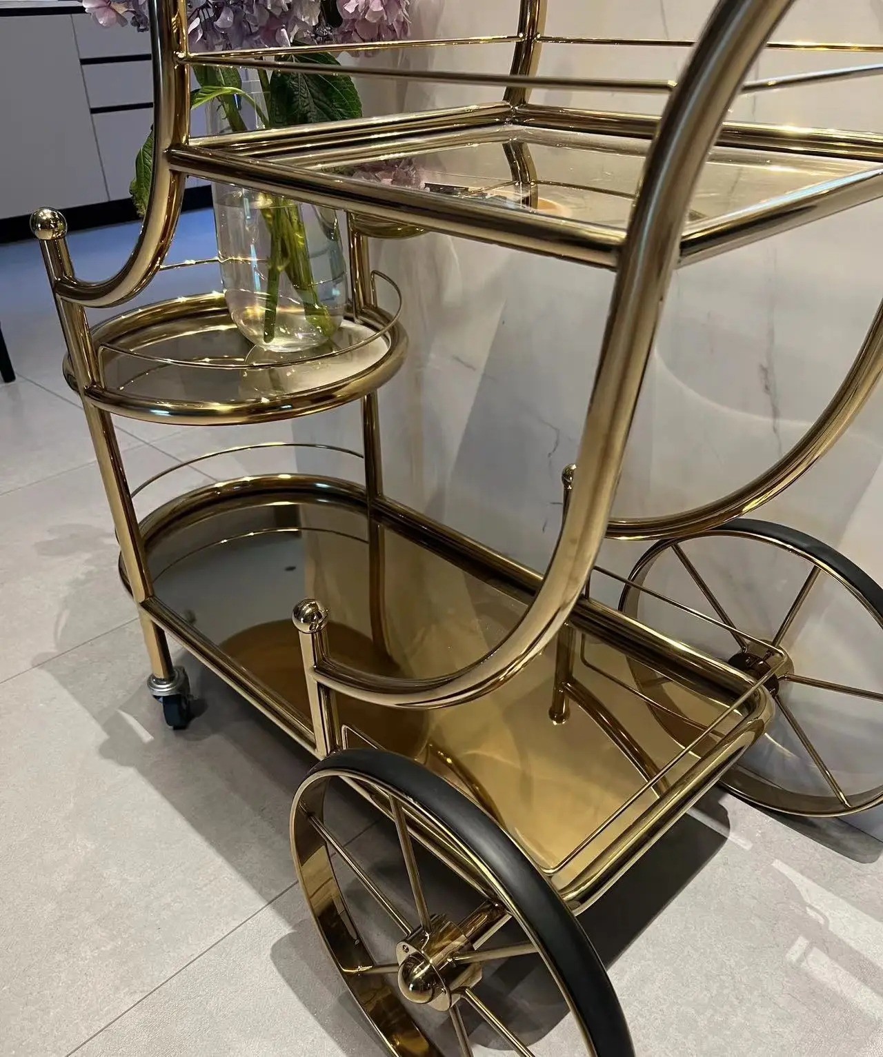 Commercial Bar Trolley Hotel Restaurant Furniture Metal Venue Mobile Delivery Trolley