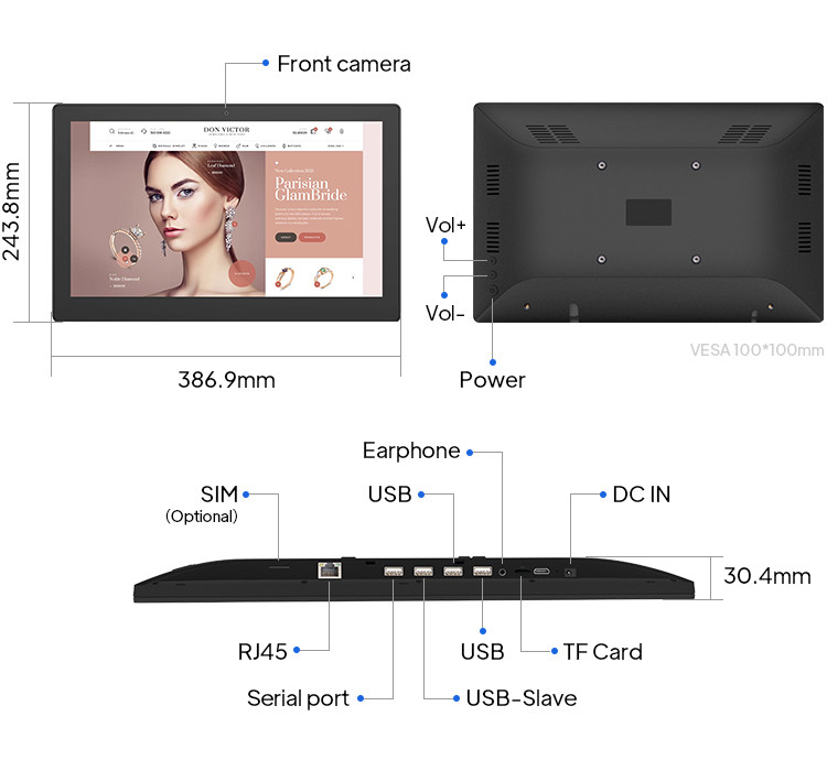 15.6 Inch Android 8.1 Wall Mount LCD Display RJ45 NFC POE LCD Monitor