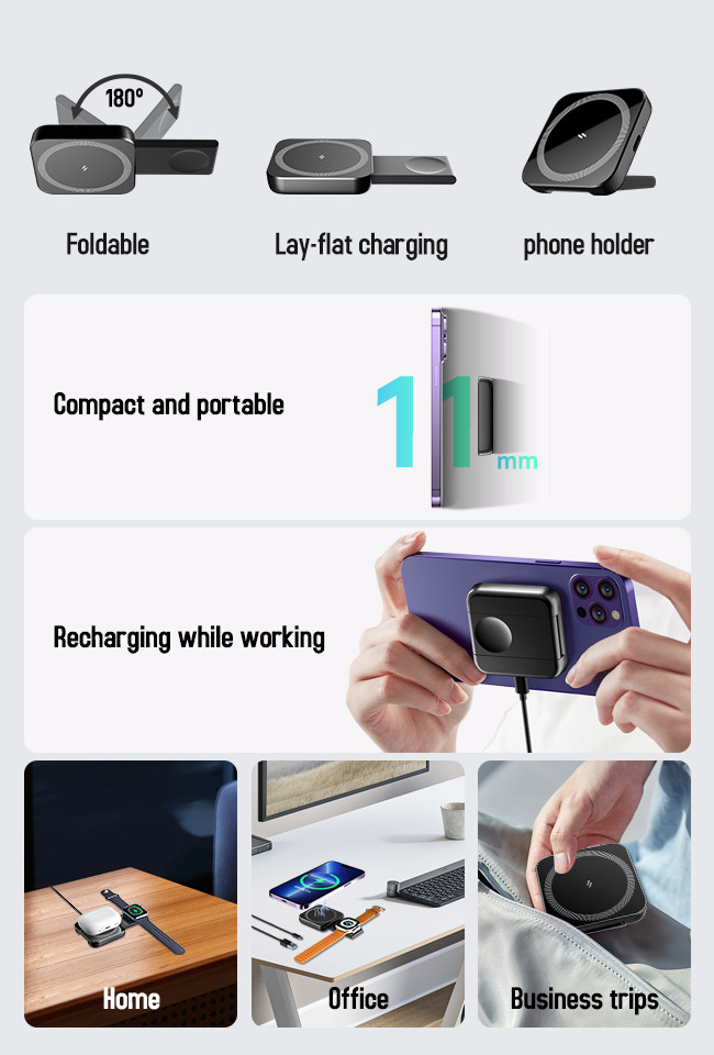 2 In 1 Magnetic Wireless Charging Station Foldable Business Magnetic Wireless Charger