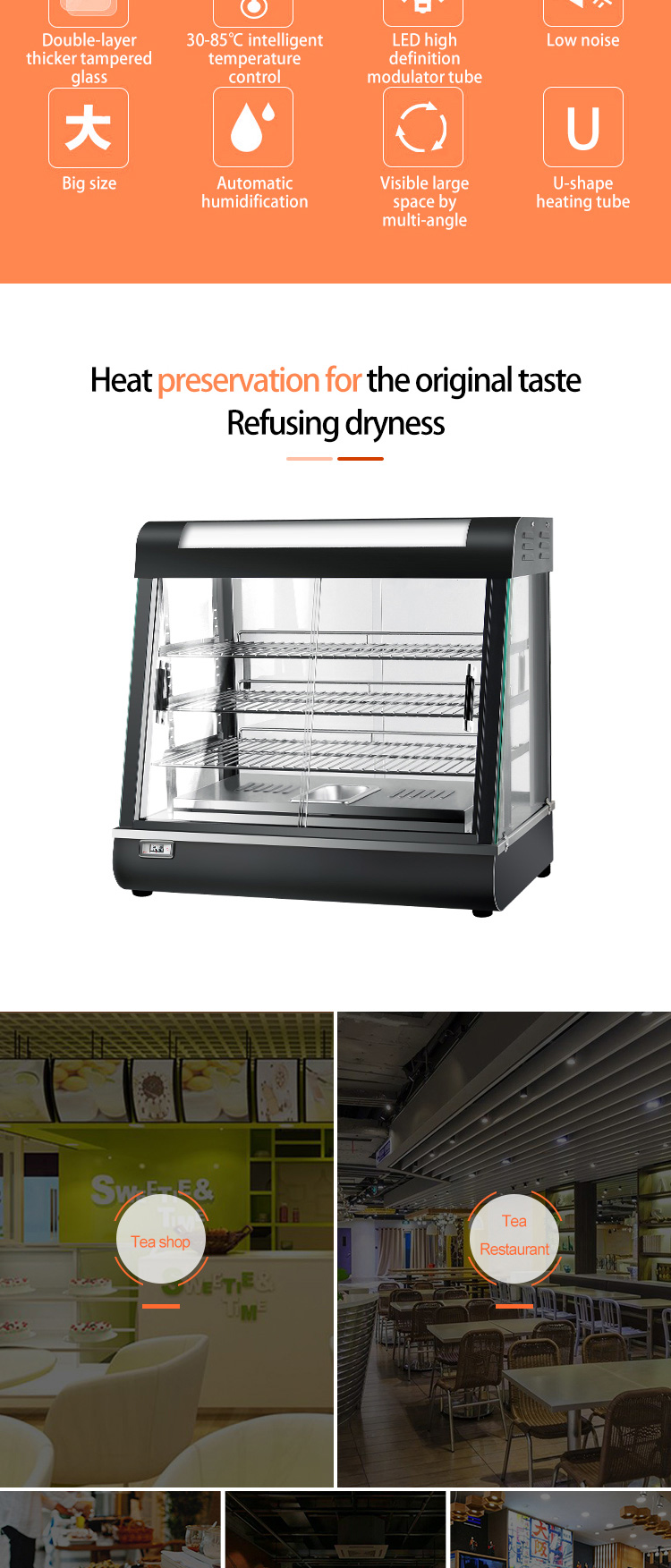 Electric Countertop Glass Food Warmer Display Showcase 3 Layers Table Top Power Source
