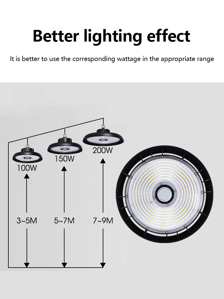 High Bay LED Light Factory Price 160lm/w LED Workshop IP65 Power Adjustable UFO LED High Bay Light