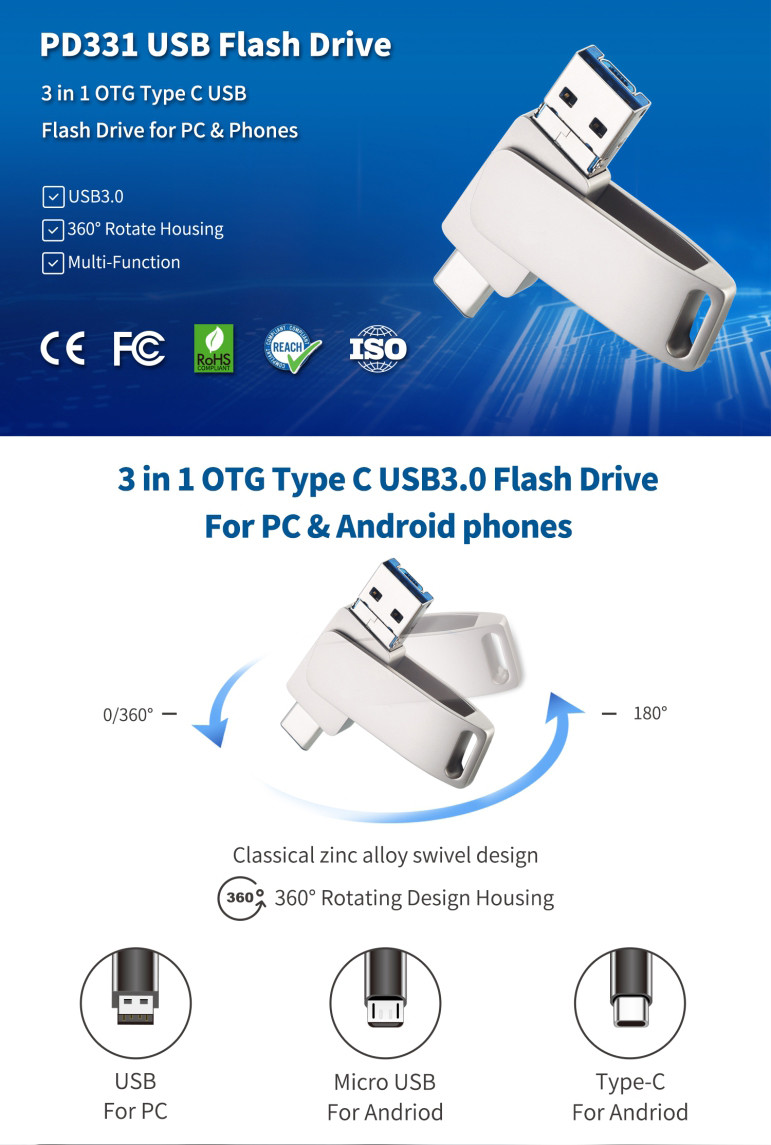 Mlc / Tlc Chip Micro Usb Otg Flash Drive 16gb 32gb Usb 3.0 Type C