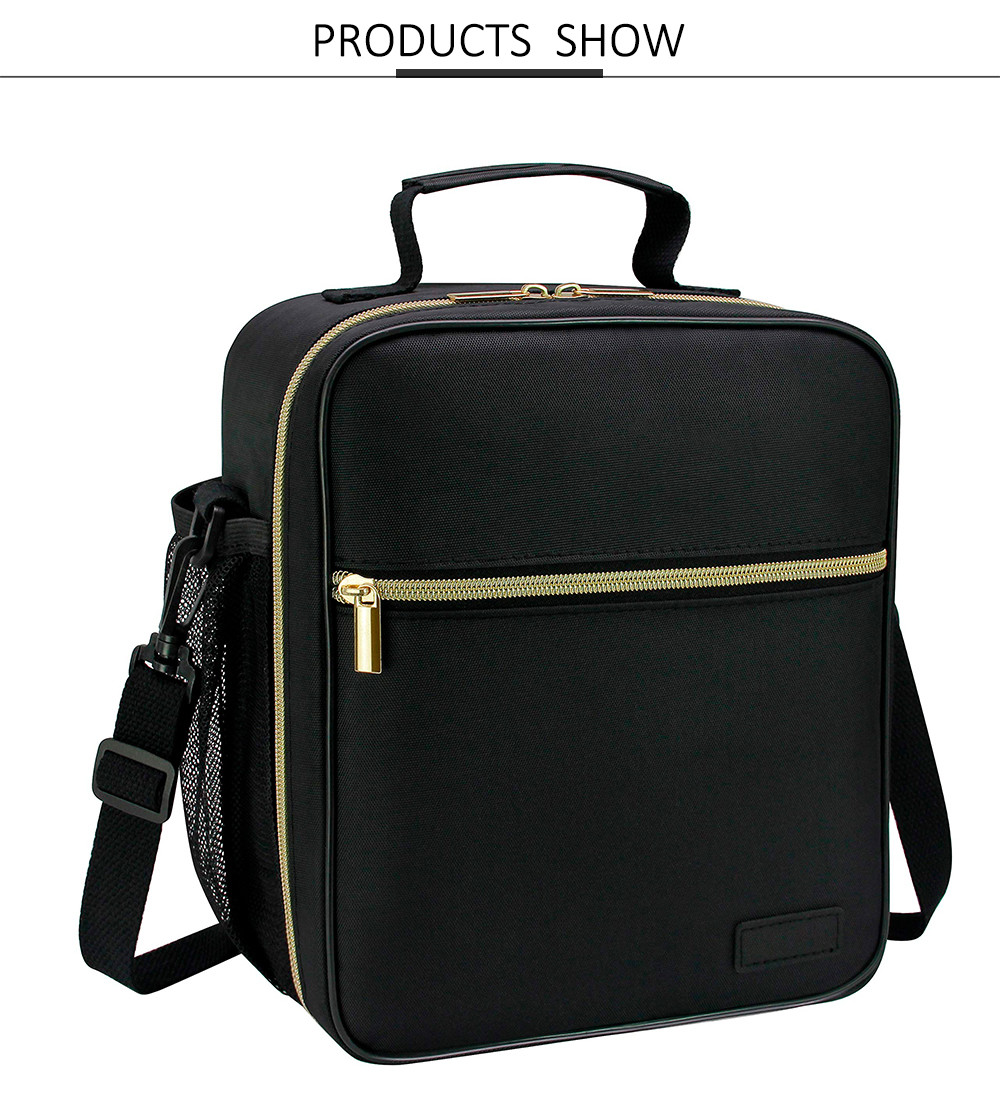 Spacious Pure Color Nylon Lunch Box With Shoulder Strap