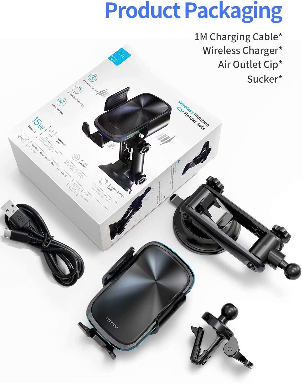 Qi Car Phone Mount Wireless Charger 5V 1A Auto Clamping Phone Holder