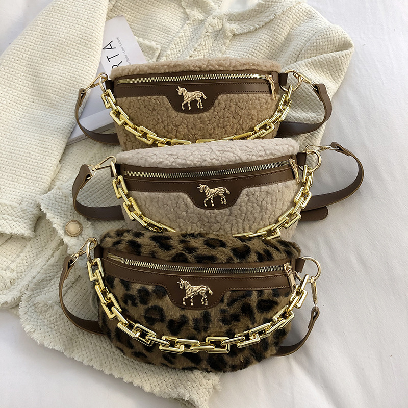 Plush Lambs Wool Fluffy Fur Women's Wait Bag Small Fashion Fabric Winter Female Bag Designer Handbags