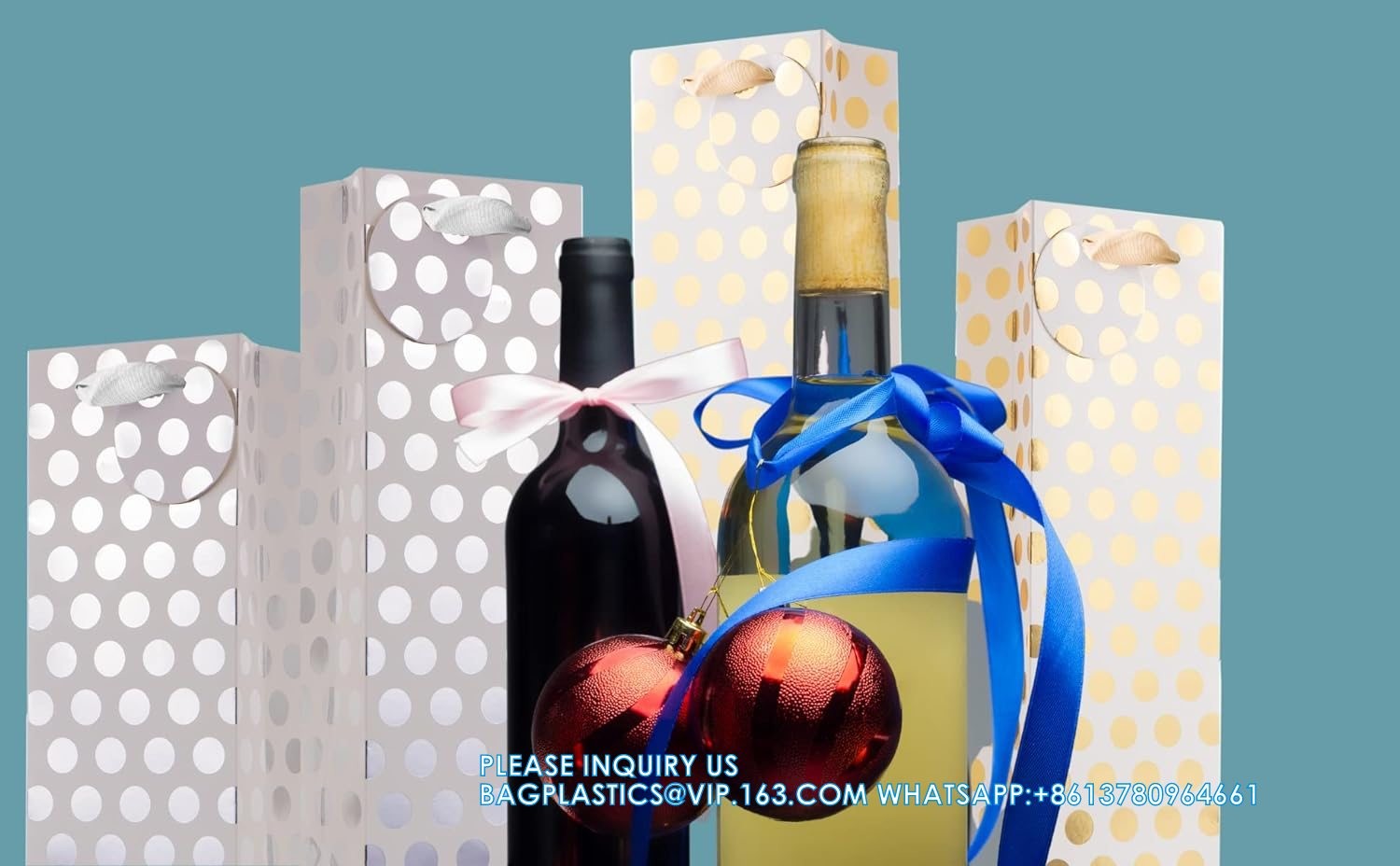 Champagne Wine Gift Bag Bulk With Tags, Polka Dots Single Bottle Holiday Gift Wrapping Wine Bags, New Year Birthday