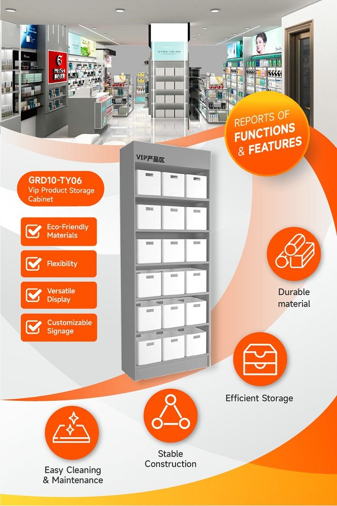 GDR10-TY06 Retail Store Display with Grey Edge Strip and Efficient Storage for Cosmetics Retail Stores