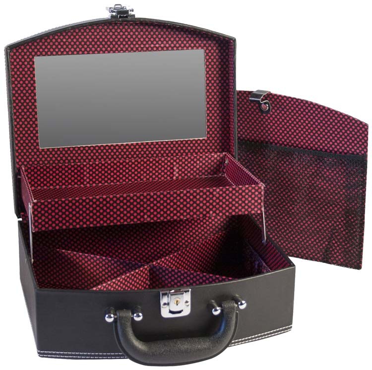 Black Leather Jewelry Travel Case Lockable For Makeup Storage Case