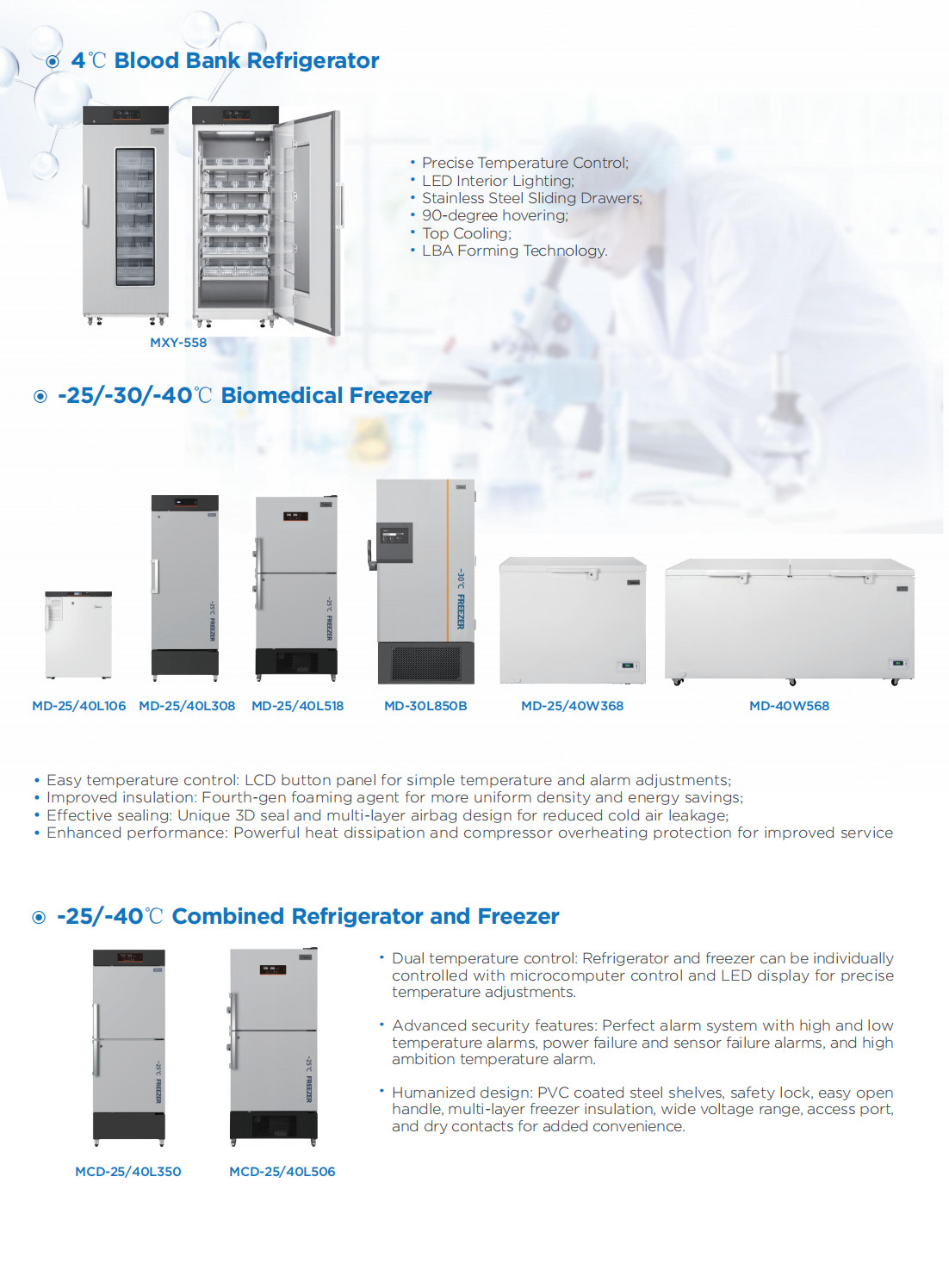 MCD-25L506 Direct Cooling Pharmacy Deep Freezer Refrigerator Combination