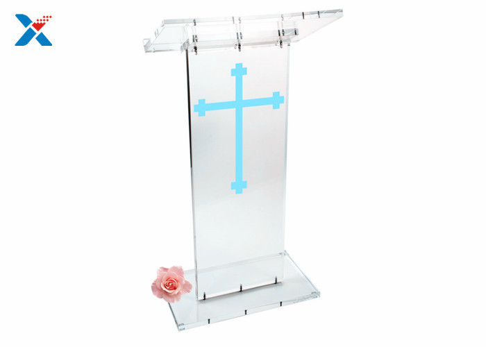 Clear Church Acrylic Display Stands Acrylic Lecterns And PodiumsHost Desk With Shelf