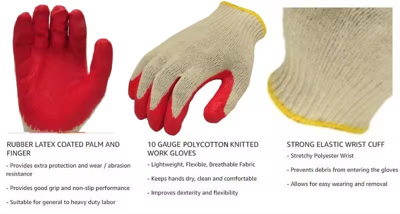 Economical Red Latex Glove Cotton Knit Protective Gear Industrial Gardening Construction Safety Working Gloves Guantes