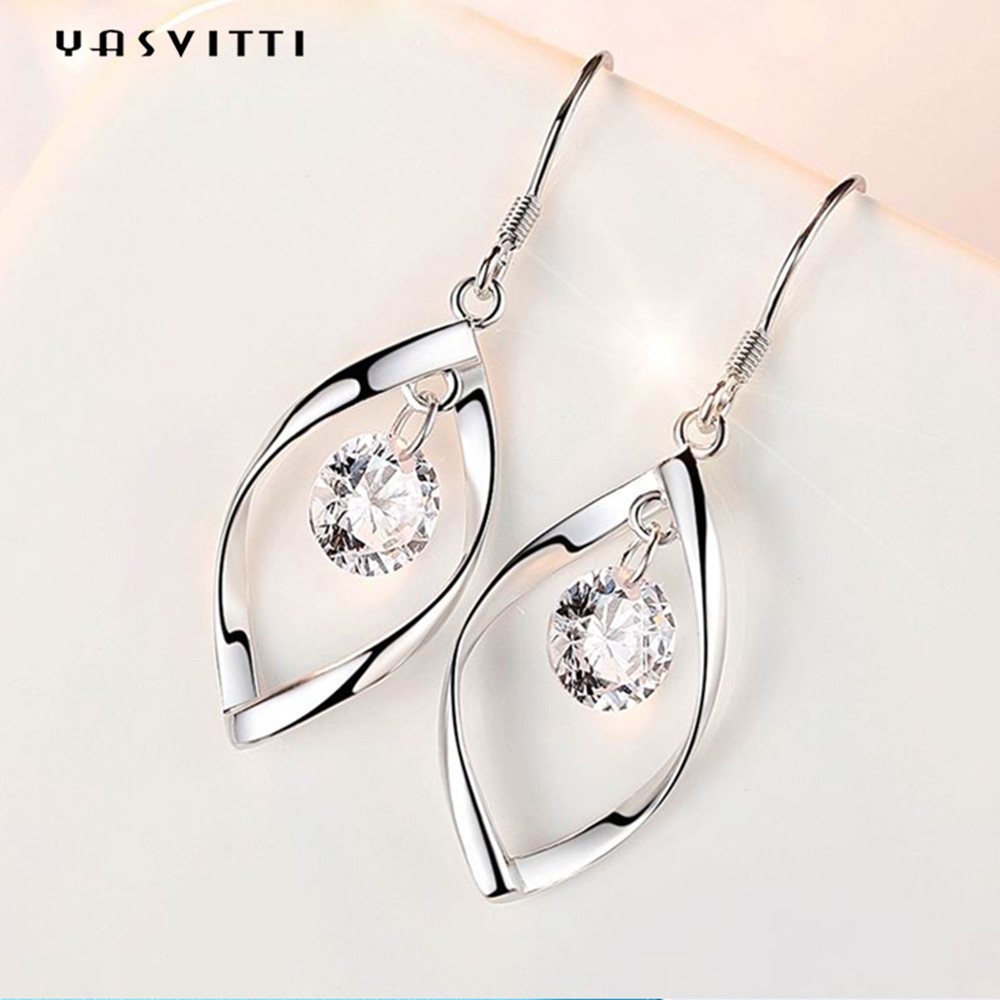 1.61 Inch 0.04oz Real Silver Heart Earrings 5A Zirconia Leaf Shape Earring
