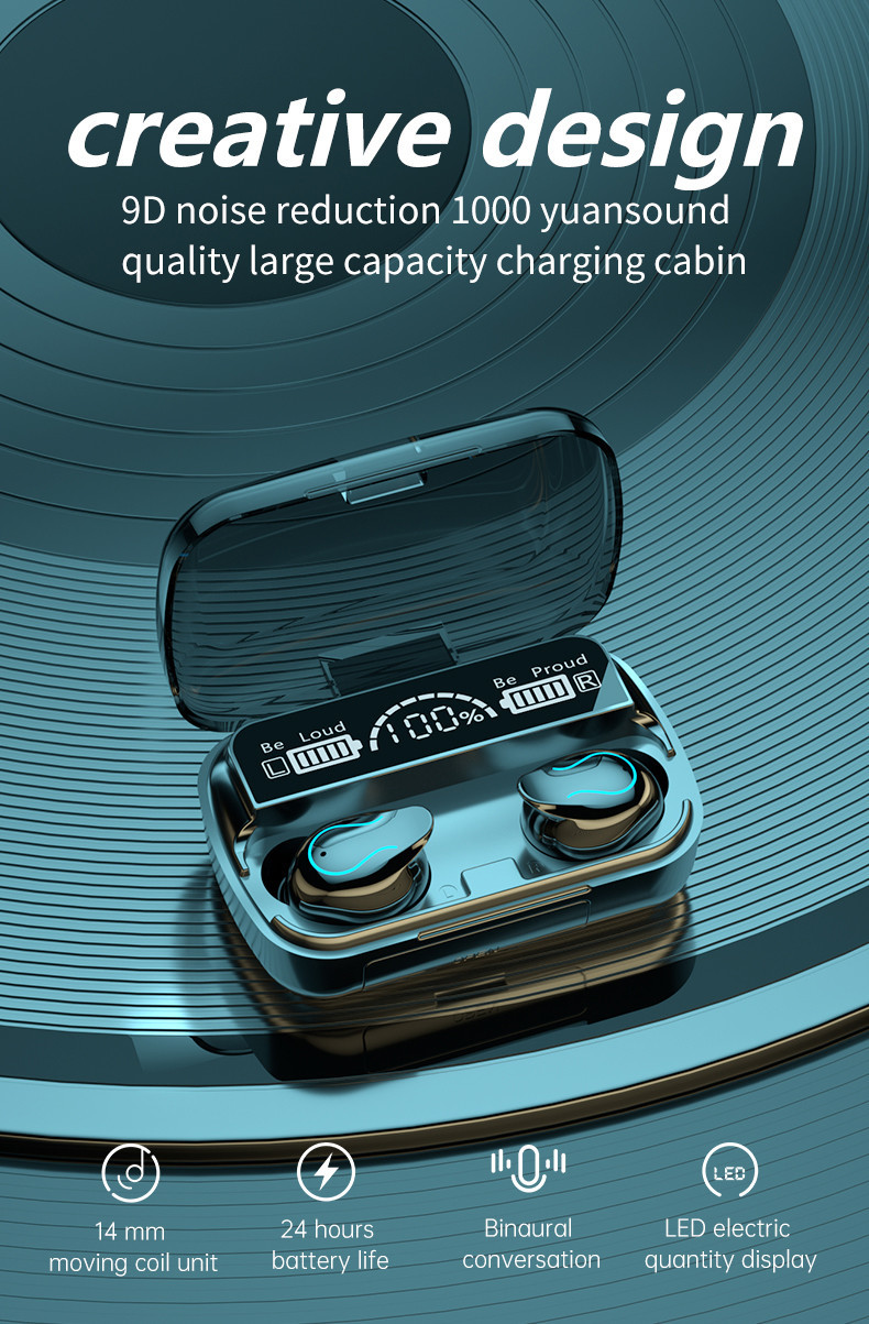 14mm Speaker Android Wireless Earphones HSP HFP With 2000MAh Charging Case