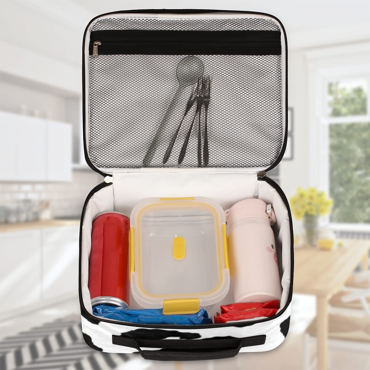 Multi Functional Waterproof Fabric Cow Printed Lunch Bag With Handle