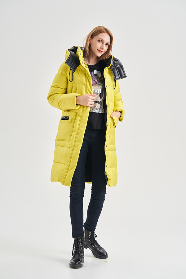 FODARLLOY Women's Winter Down Coats Jacket Black Women's Zipper Slim Hooded Coat Female Warm Parkas Long Puffer Jacket