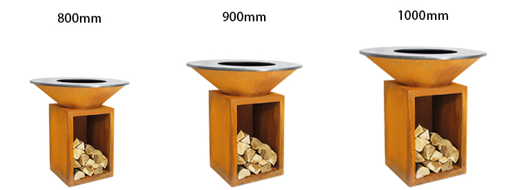 Dimensions-Outdoor Corten Steel Fire Pit BBQ with Wood Storage