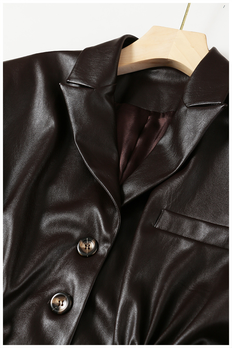 Breathable Women Fashion Drawstring Oversized Midi Winter Pockets Long Leather Jacket Coat PU Jackets