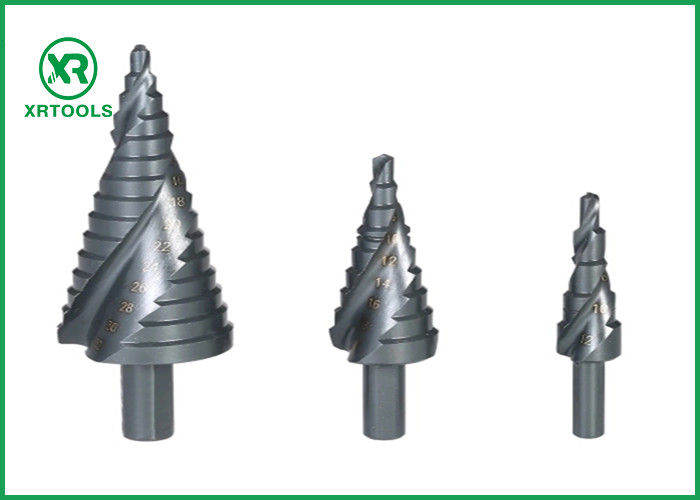 Metric 3 Flats Shank HSS Step Drill Bit , Spiral Flute Step Up Drill Bit Chip Breaker
