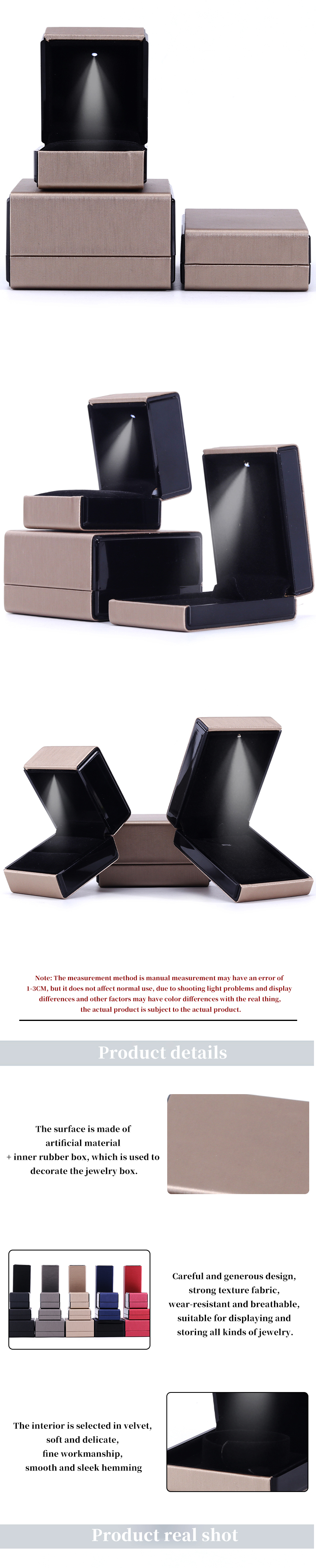 9*9*5cm Rectangle Hanhong Custom Gold Necklace Bracelet and Ring LED Jewelry Packaging Box