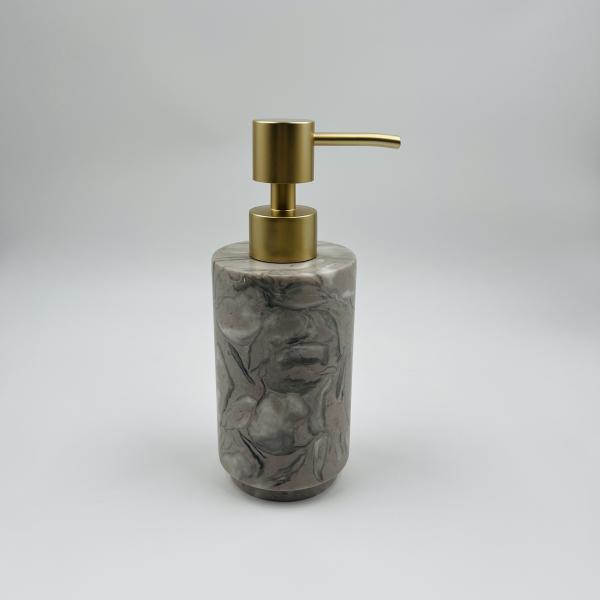 4pcs Marble Bathroom Accessories Set With Gray Brown Round Shape Soap Dispenser