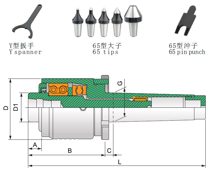 SC-65-A INTERCHANGEABLE HEAVY DUTY LIVE CENTER WITH DRAW OFF NUT