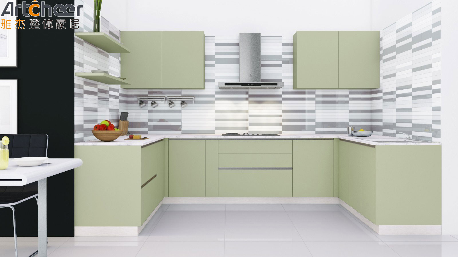 Direct U Shape Kitchen Cabinet with Plywood Carcase and Lacquer Door Panel Surface Treatment