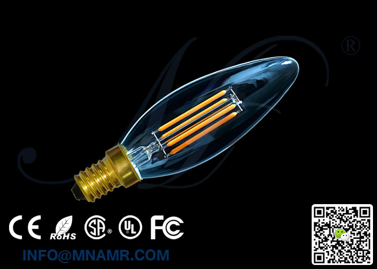 Transparent Glass Bulb 110v 220v E14 4Watts LED Candle Lights C32 Dimmable Warm white Lamps