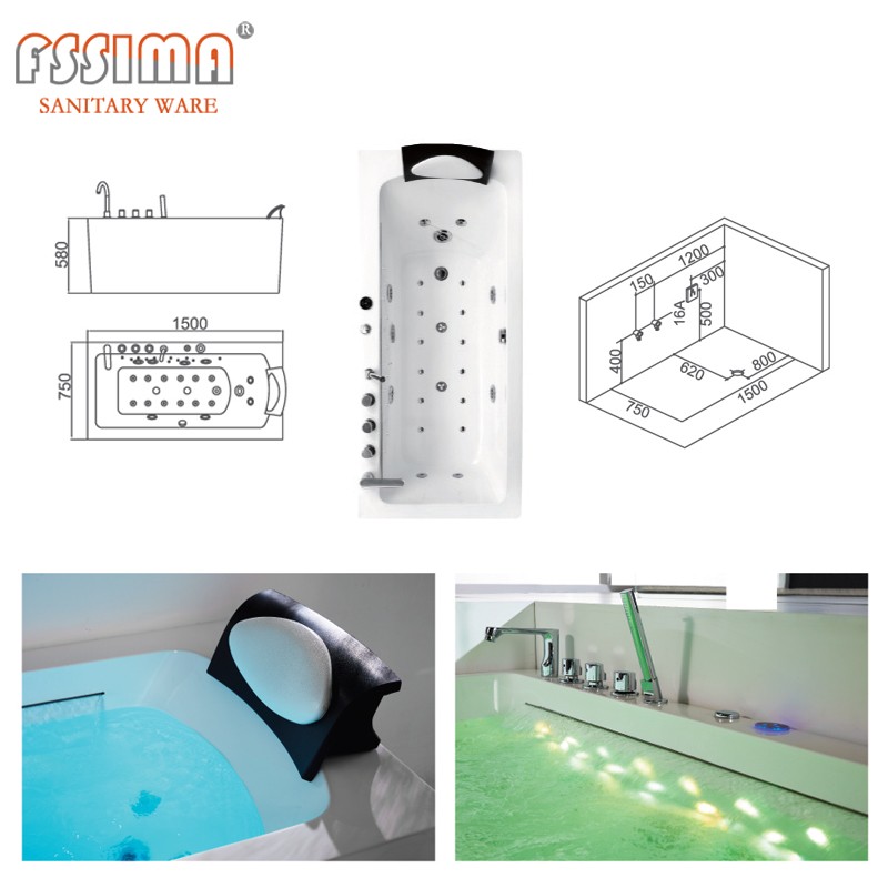 1.5m Indoor Outdoor Whirlpool Spa Bathtub Freestanding Portable Hydrotherapy Tub