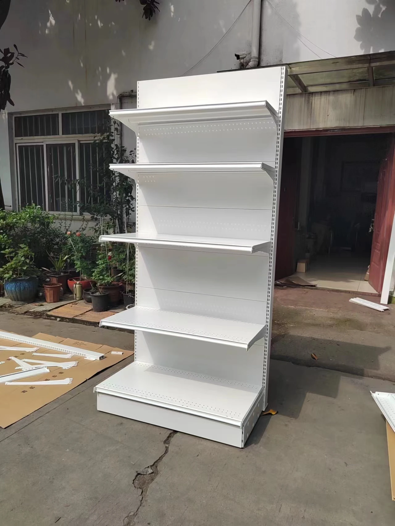 Factory Customized Size Thickness Color Detachable column supermarket shelf single side white gondola shelf grocery shelf