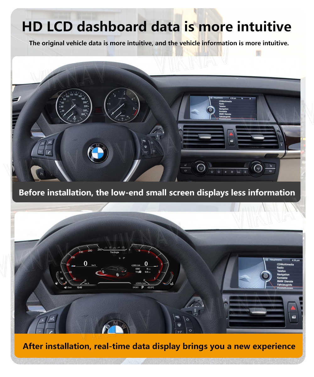 Viknav For BMW X5 E70 (2007-2013) 12.3 inch Digital Dashboard Car Panel Vehicle Accessories Smart Display Cluster HD LCD