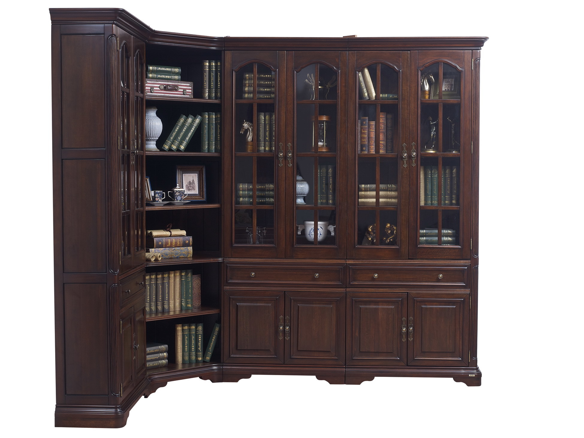 Home Office Study room furniture Wooden Reading Writing desk Computer table with Storage cabinet and Bookshelf cabinet