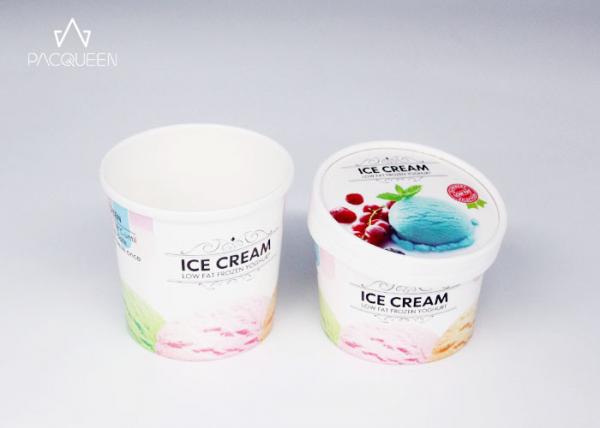 Quality Printed White Paper Disposable Ice Cream Cups With Paper Lids for sale