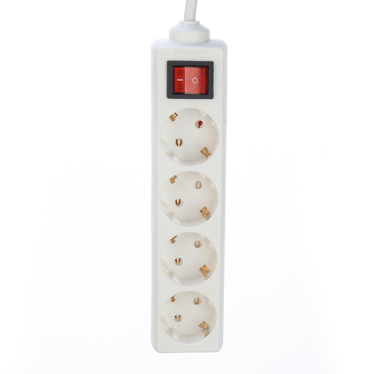 Eu Power Strip with 4 Outlet Power Strips Rated Current 10/16A White Surge Protector Cable H05VV-F 3x1.5mm2