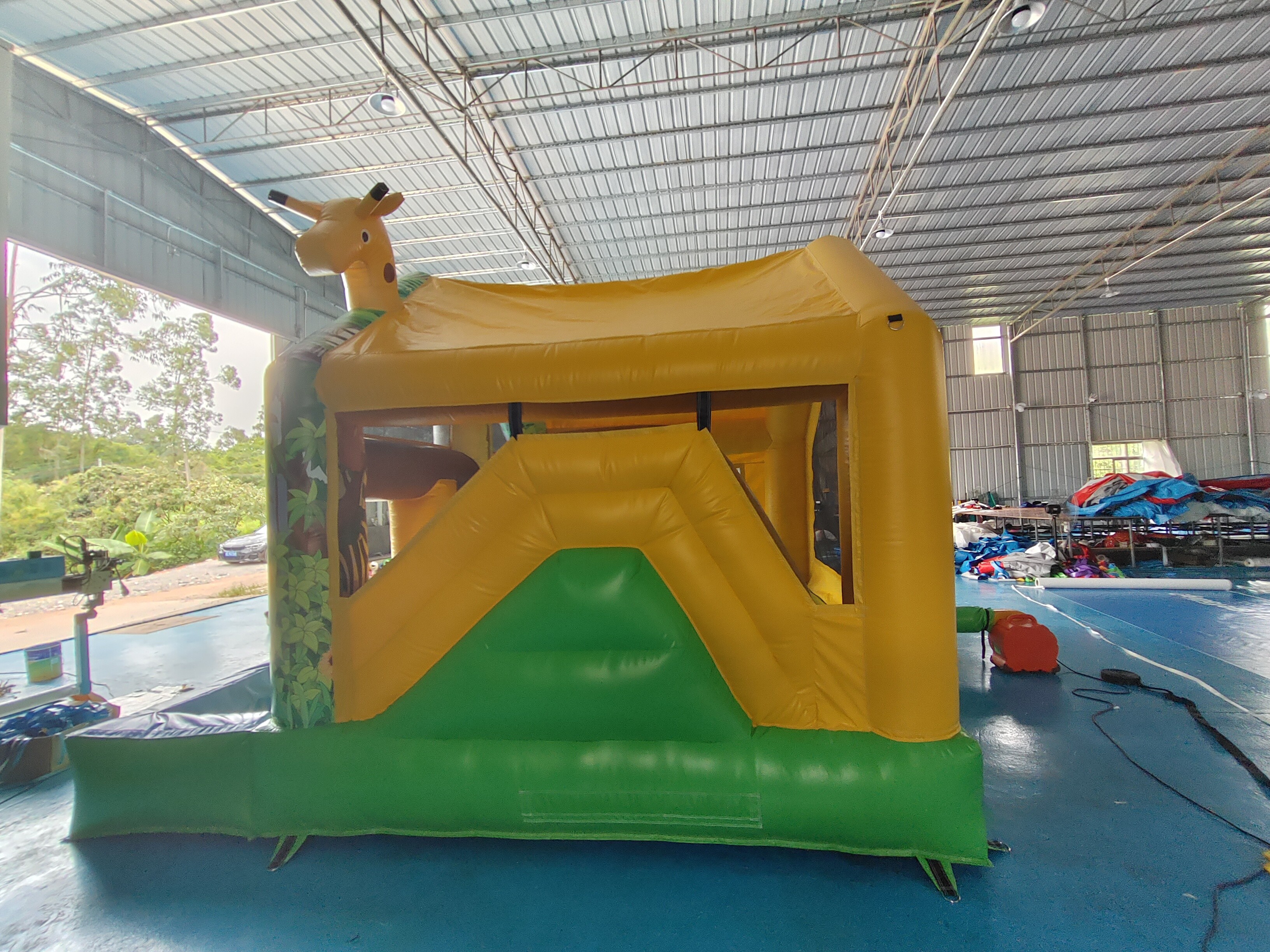 Small Indoor Bounce House Full Printing Giraffe Cartoon Animal Park Castle With Silde Combo