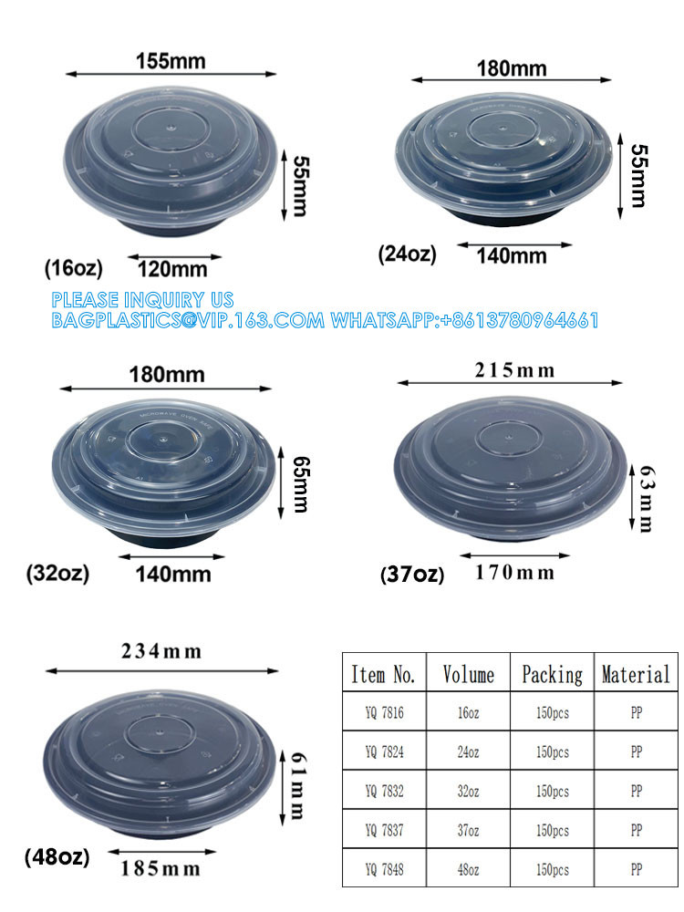32oz BPA Free Disposable Plastic Food Container, Round With Dome Lid Takeaway Lunch Box