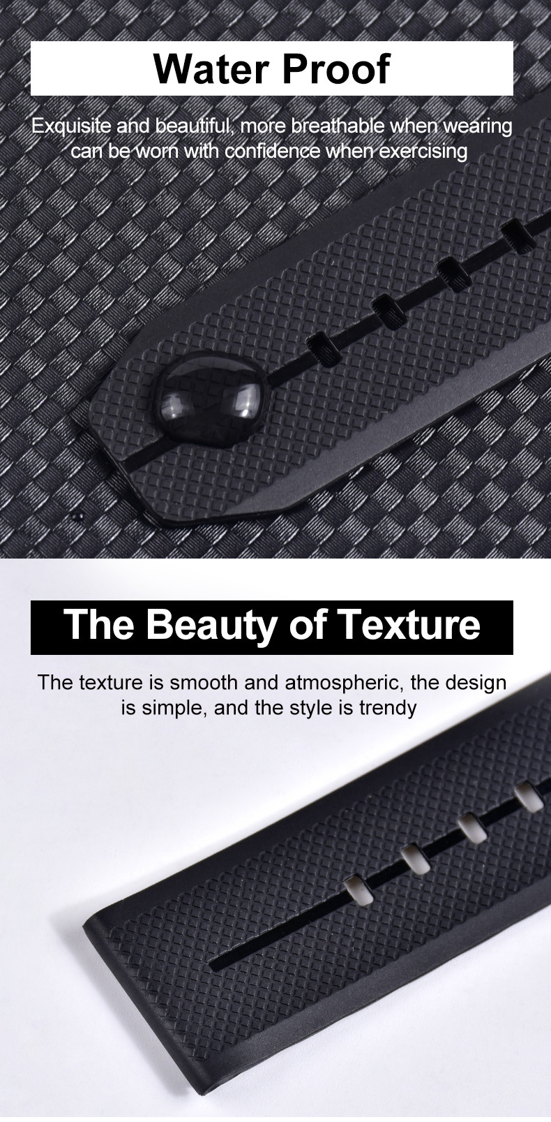 Waterproof TPU Wrist Rubber Watch Strap 22mm Size Quick Release