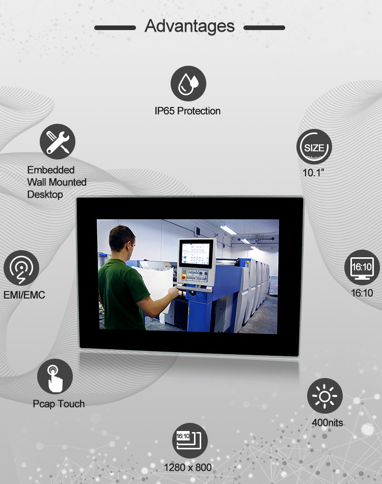 Al Alloy 10" Tft Capacitive Touchscreen , 1280X800 Industrial Touchscreen Displays