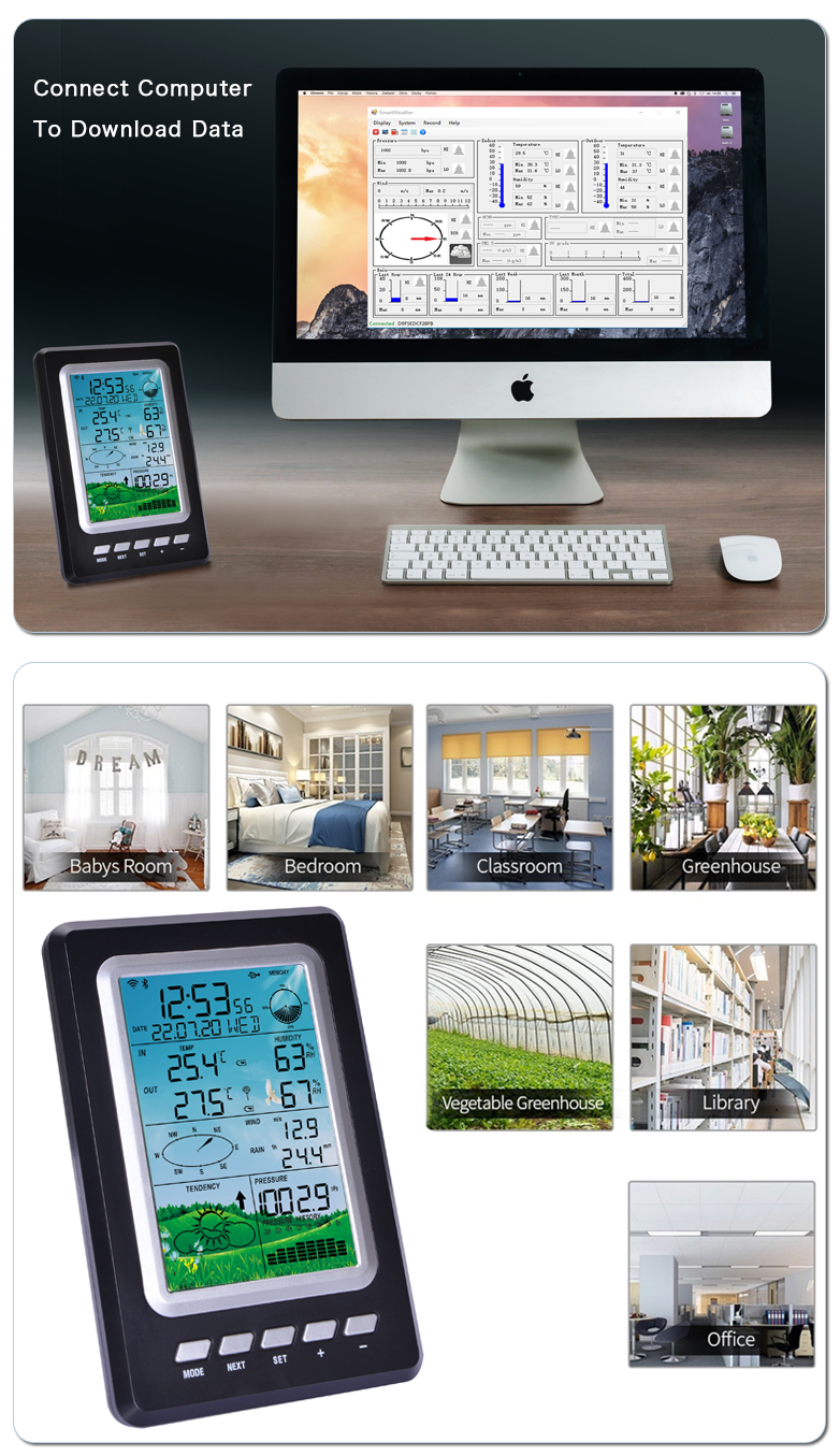 Multi Functional Outdoor Wireless Weather Station With Humidity Range 20% To 99%